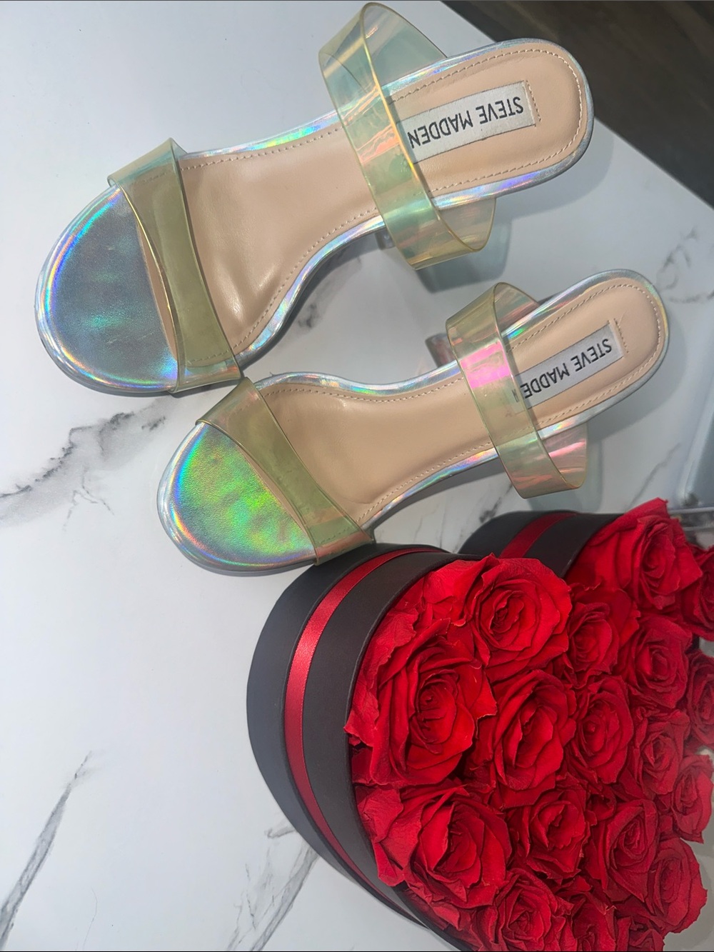 Steve Madden Iridescent Clear Strap Platform Heels - Picture 3 of 10
